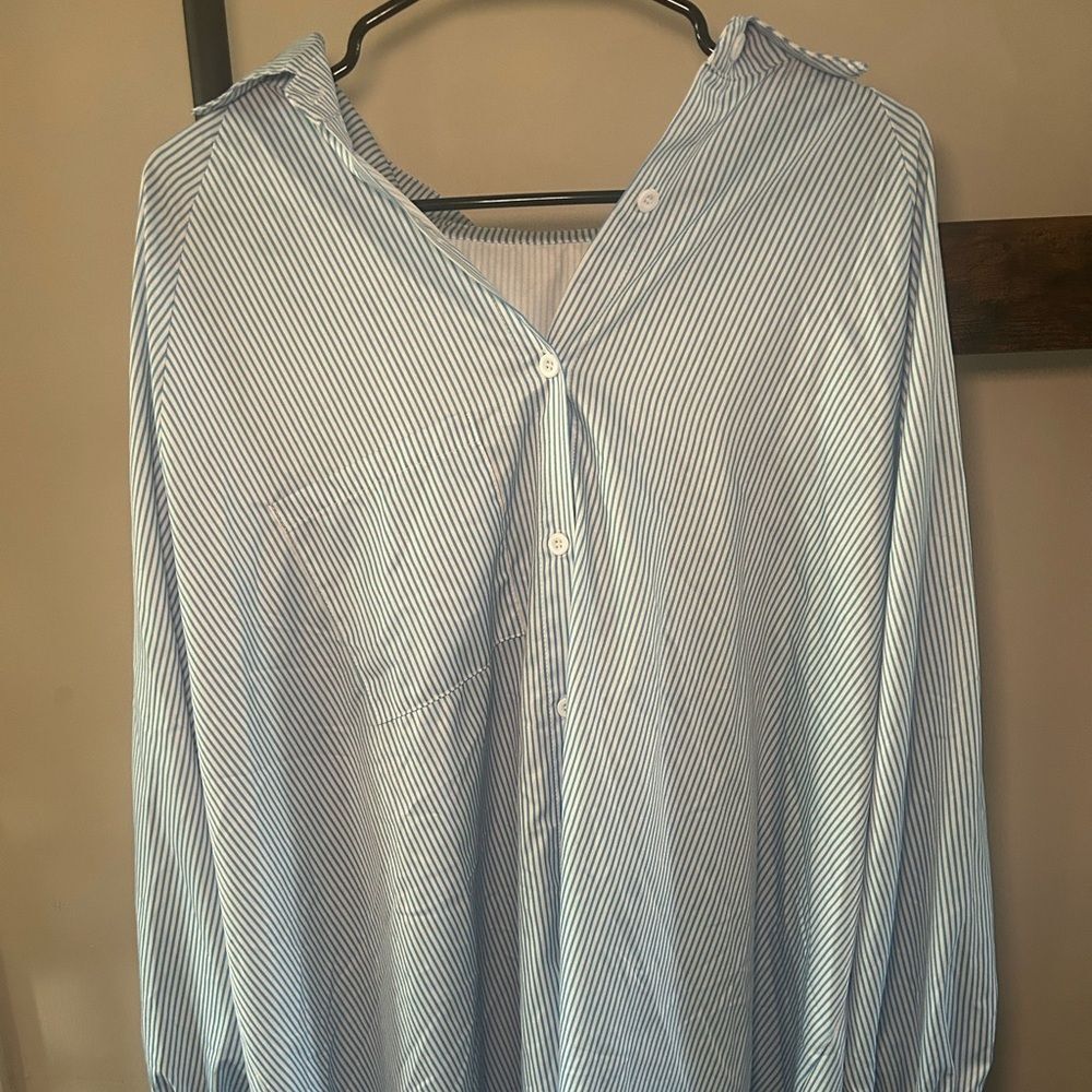 LIKE NEW Oversized Boyfriend Button Up Top with Ruffle Sleeves